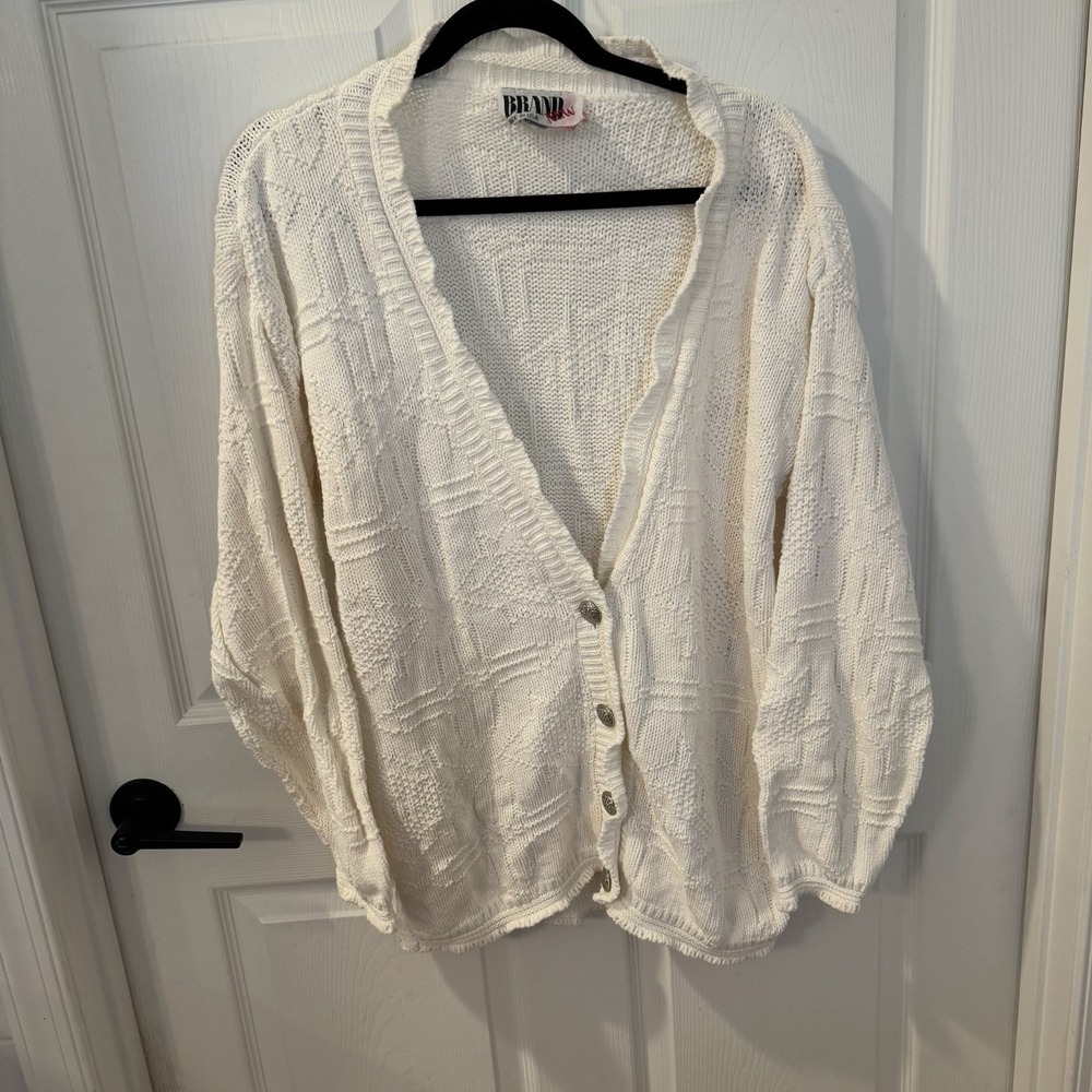 Vintage-BRAND NEW - made in the‎ USA white cardigan cotton granny style 80's